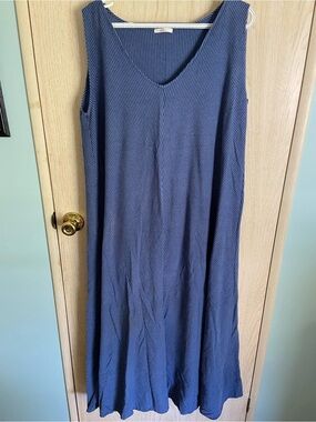 MAI TAI Blue Stripe Cotton Blend A-Line Maxi Dress Sz XL